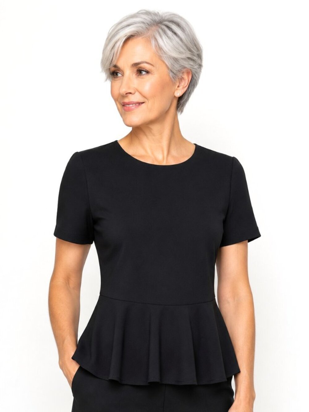 Akris Punto Black Peplum Waist Top NWOT